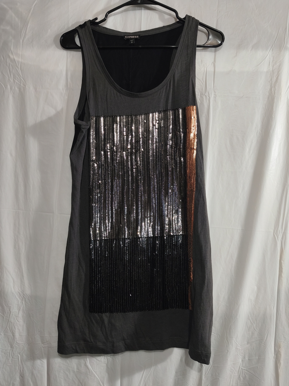 Express Women's Gray Tank Top with Metallic Sequin Panel